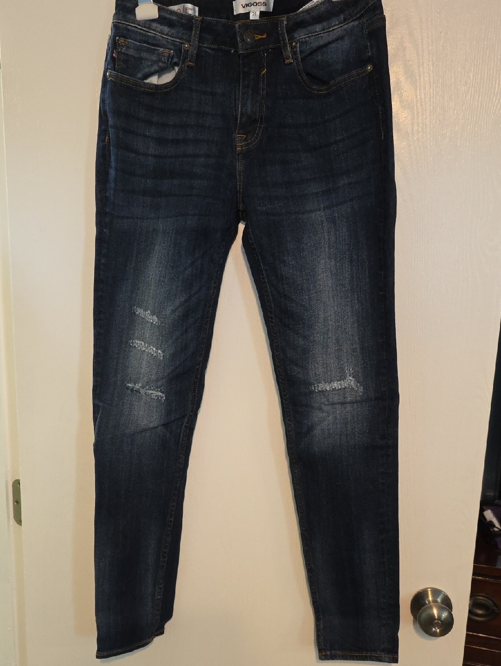 Vigoss Dark Indigo Skinny Jeans with Faded Knees